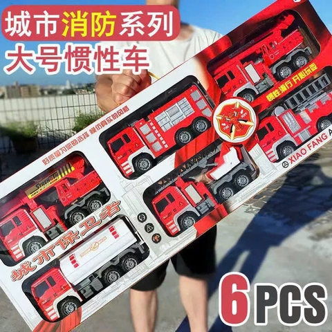 Bộ 6 Xe Cứu Hỏa Đồ Chơi Quán Tính Cỡ Lớn – Xe Thang, Xe Cẩu, Xe Phun Nước