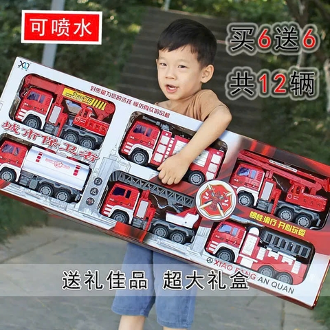 Bộ 6 Xe Cứu Hỏa Đồ Chơi Quán Tính Cỡ Lớn – Xe Thang, Xe Cẩu, Xe Phun Nước