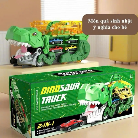 Khủng Long Nuốt Xe Cầu Trượt 2in1 Cho Bé – Tặng Kèm 6 Xe Con