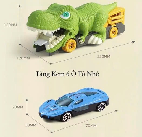 Khủng Long Nuốt Xe Cầu Trượt 2in1 Cho Bé – Tặng Kèm 6 Xe Con