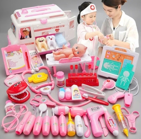 Đồ chơi bác sĩ cao cấp - Xe cứu thương cỡ lớn có đèn nhạc kèm 30 dụng cụ y tế cho bé