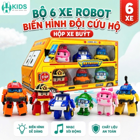 Bộ 6 Xe Robot Biến Hình Đội Cứu Hộ Poli – Hộp Xe Buýt