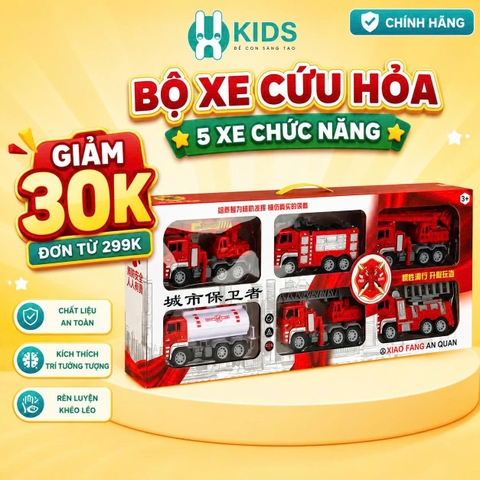 Bộ 6 Xe Cứu Hỏa Đồ Chơi Quán Tính Cỡ Lớn – Xe Thang, Xe Cẩu, Xe Phun Nước