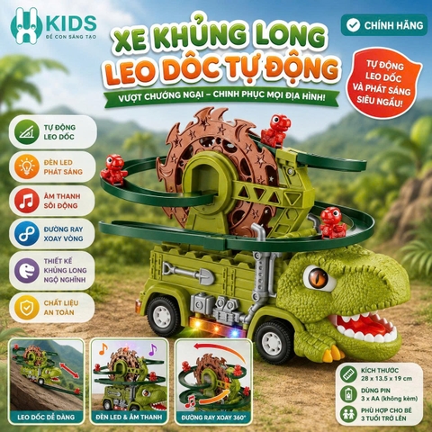 Xe Khủng Long Leo Dốc Tự Động Có Nhạc Đèn – Đường Đua Vòng Quay
