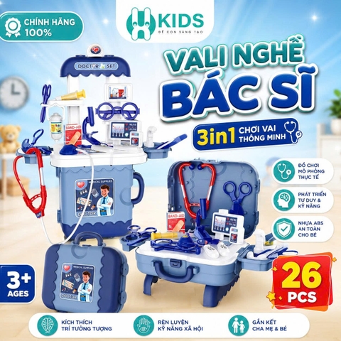Vali Nghề Bác Sĩ 3in1 26 Chi Tiết Cho Bé – Bộ Đồ Chơi Nhập Vai Bác Sĩ