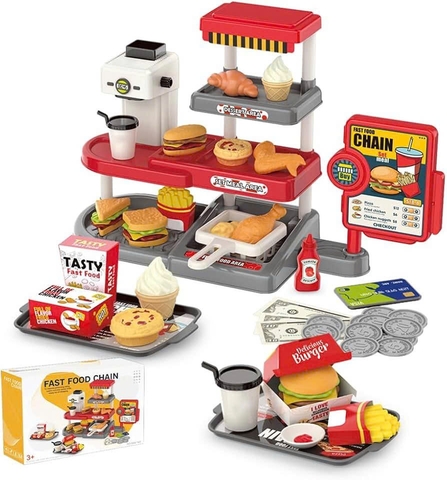 Quầy tính tiền đồ ăn nhanh cho bé 71 chi tiết – bộ đồ chơi bán hàng hamburger khoai tây chiên siêu thật