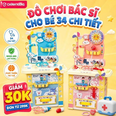 Bộ Đồ Chơi Bác Sĩ Cho Bé 34 Chi Tiết Little Doctor Có Bàn Khám