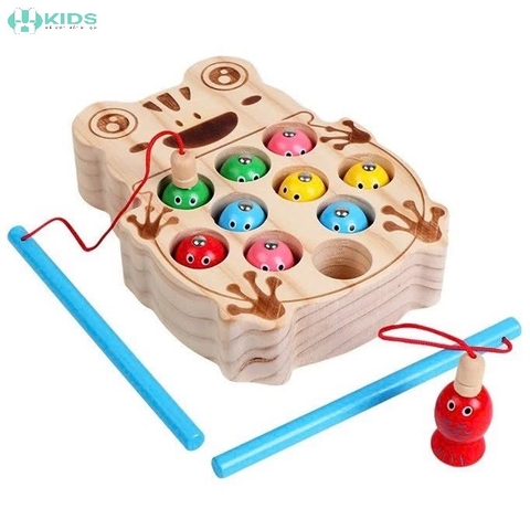 Bộ Đồ Chơi Câu Cá Nam Châm Bằng Gỗ Khay Hình Ếch Cho Bé
