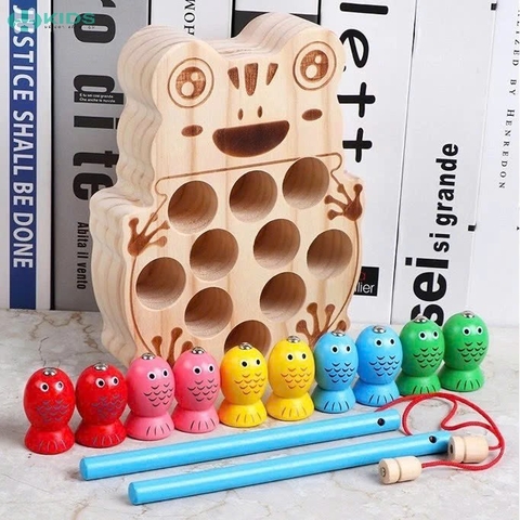 Bộ Đồ Chơi Câu Cá Nam Châm Bằng Gỗ Khay Hình Ếch Cho Bé
