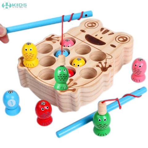 Bộ Đồ Chơi Câu Cá Nam Châm Bằng Gỗ Khay Hình Ếch Cho Bé