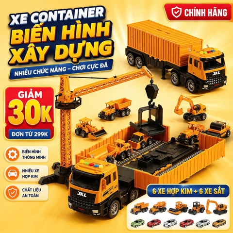 Xe Container Biến Hình Công Trường Xây Dựng Kèm Xe Công Trình Mini