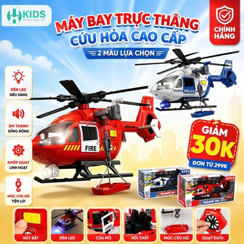 Máy Bay Trực Thăng Cứu Hỏa Cao Cấp Toysta Có Đèn Âm Thanh