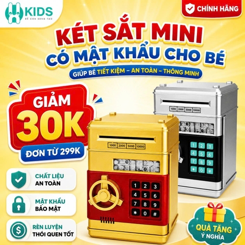 Két Sắt Mini Đựng Tiền Cho Bé Có Mật Khẩu – Màu Vàng, Bạc