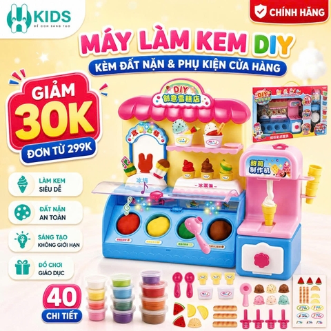 Máy Làm Kem DIY Cho Bé Kèm Đất Nặn Và Phụ Kiện Cửa Hàng Kem