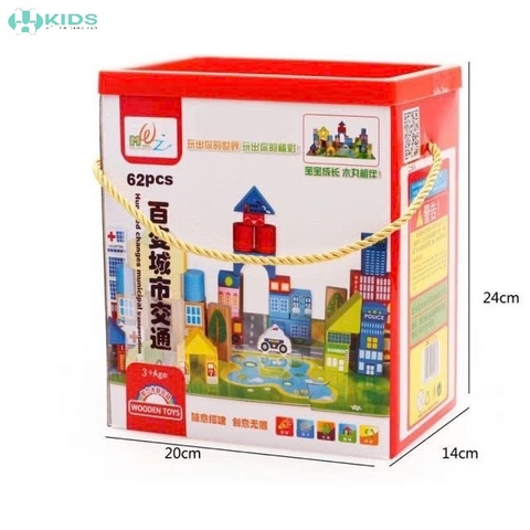 Bộ Xếp Hình Gỗ Thành Phố Giao Thông 62 Chi Tiết Cho Bé