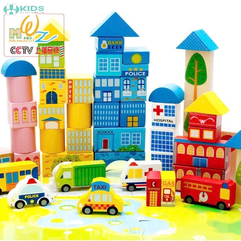 Bộ Xếp Hình Gỗ Thành Phố Giao Thông 62 Chi Tiết Cho Bé