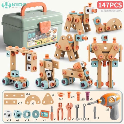 Bộ Đồ Chơi Dụng Cụ Kỹ Thuật Lắp Ráp DIY 147 Chi Tiết Cho Bé