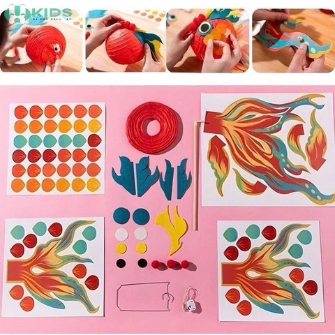 Lồng Đèn Cá Chép Giấy DIY Thủ Công Lắp Ráp Trang Trí Trung Thu Cho Bé