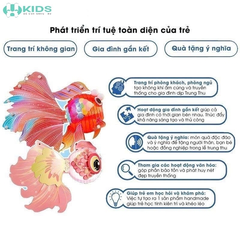 Lồng Đèn Cá Chép Giấy DIY Thủ Công Lắp Ráp Trang Trí Trung Thu Cho Bé