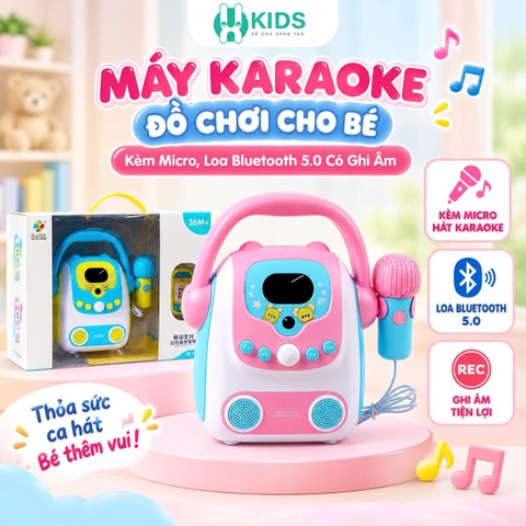 Máy Karaoke Đồ Chơi Cho Bé Kèm Micro, Loa Nghe Bluetooth 5.0 Có Ghi Âm