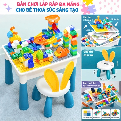 Bộ Bàn Ghế Lắp Ghép Đa Năng Kèm 81 Chi Tiết Cho Bé