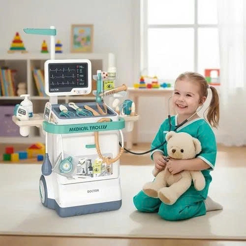 Xe Đẩy Bác Sĩ Đồ Chơi 26 Chi Tiết Size Đại Có Máy Đo Huyết Áp Cho Bé