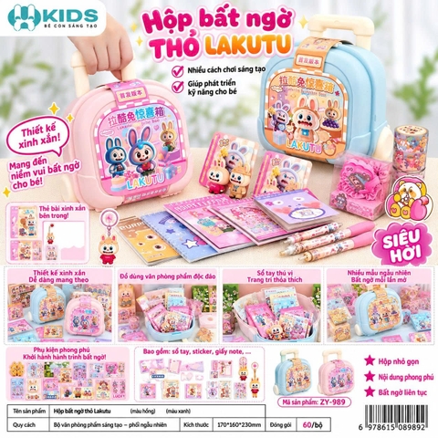 Hộp Quà Bất Ngờ Labubu Dạng Vali Có Tay Cầm, Nhiều Phụ Kiện Ngẫu Nhiên Cho Bé