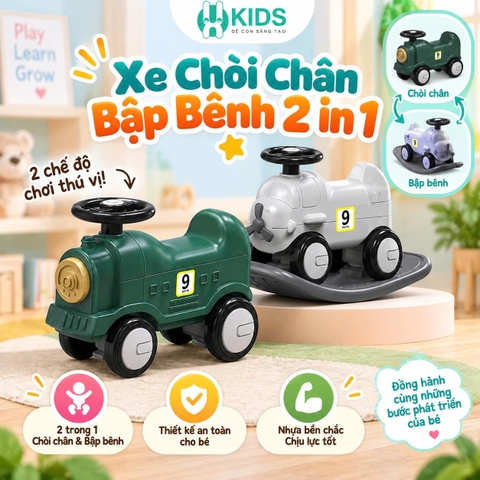 Xe chòi chân bập bênh 2 in 1 kiểu dáng mới, thiết kế hiện đại cho bé từ 12 tháng