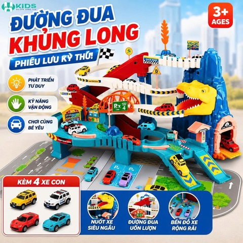 Bãi Đỗ Xe Khủng Long Đường Đua Ô Tô Nhiều Tầng Kèm 4 Xe – Mã 1232-48