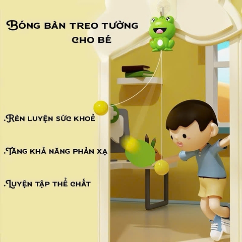 Bộ Bóng Bàn Treo Tường Cho Bé Hình Ếch – Đồ Chơi Rèn Luyện Phản Xạ Và Vận Động