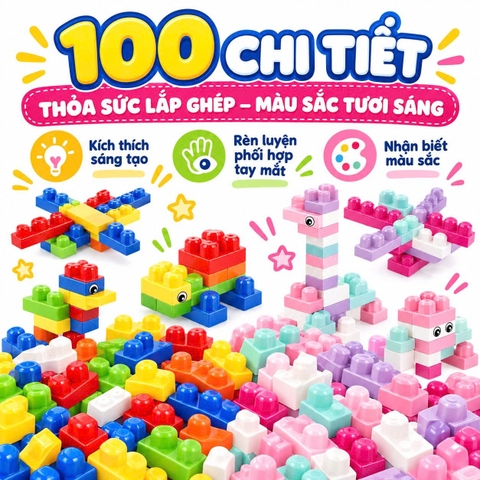 Bộ Đồ Chơi Xếp Hình Building Blocks 100 Chi Tiết Cho Bé Từ 3 Tuổi – Lắp Ghép Sáng Tạo, Rèn Luyện Tư Duy