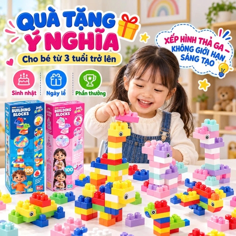 Bộ Đồ Chơi Xếp Hình Building Blocks 100 Chi Tiết Cho Bé Từ 3 Tuổi – Lắp Ghép Sáng Tạo, Rèn Luyện Tư Duy