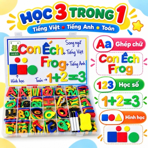 Bảng Nam Châm Chữ Số & Chữ Cái Song Ngữ Anh Việt 3IN1 - 309 Chi Tiết - Giúp Bé Học Tiếng Việt, Tiếng Anh và Toán