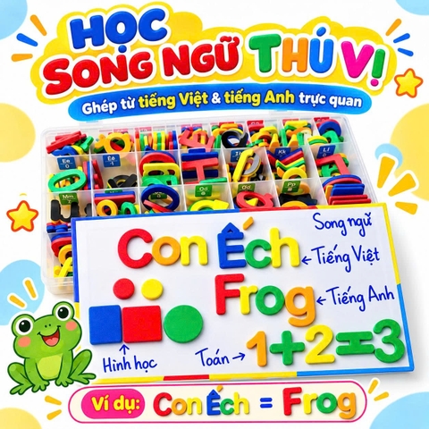 Bảng Nam Châm Chữ Số & Chữ Cái Song Ngữ Anh Việt 3IN1 - 309 Chi Tiết - Giúp Bé Học Tiếng Việt, Tiếng Anh và Toán