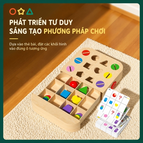 Đồ chơi Montessori phân loại hình khối thả xu 12 ô