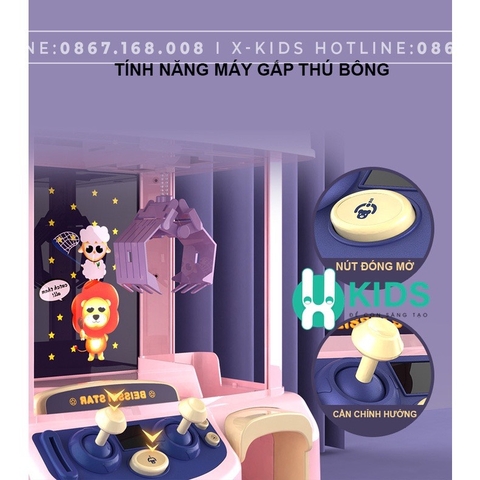 Máy gắp thú bông kích thước lớn bản 2 cần kèm xu đếm thời gian, có nhạc có đèn trẻ em