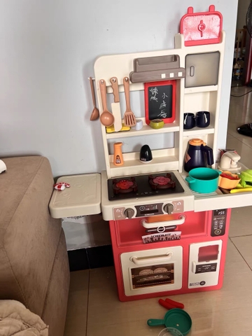 Đồ chơi nhà bếp phong cách Châu Âu cỡ lớn 88cm có đèn nhạc nồi hấp mô phỏng đồ dùng nhà bếp nấu ăn, trẻ em 2 đến 6 tuổi