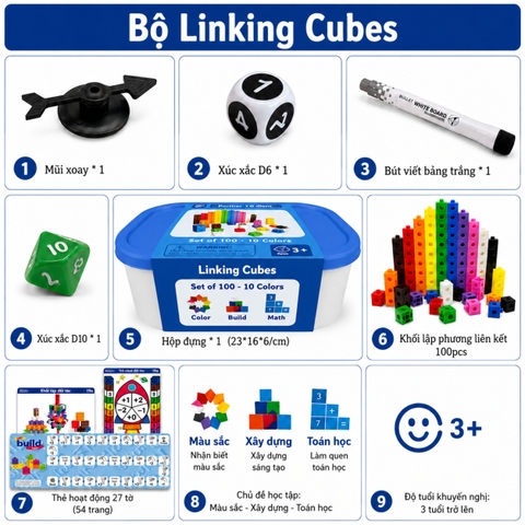 Linking Cubes Montessori - Bộ Học Liệu STEM Giúp Bé Học Toán, Đếm Số Và Phát Triển Tư Duy