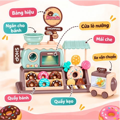 Bộ Đồ Chơi Cửa Hàng Bánh Donut 34 Chi Tiết Có Đèn Nhạc Cho Bé – Mã 777-8