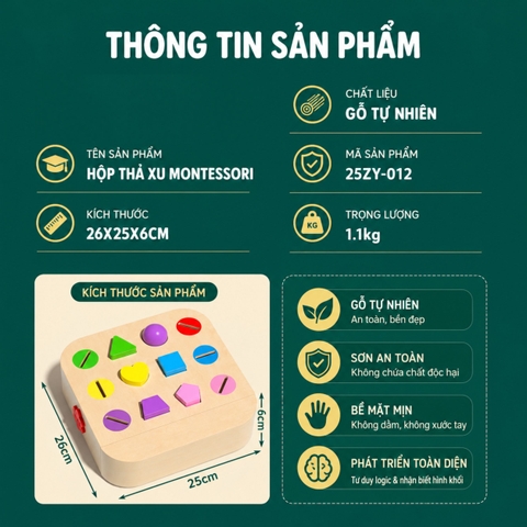 Đồ chơi Montessori phân loại hình khối thả xu 12 ô