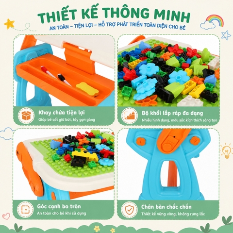 BÀN HỌC ĐA NĂNG 2IN1 CHO BÉ – Bàn Học Và Xếp Hình 2 Trong 1 88 Chi Tiết Cho Bé