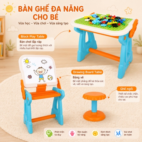 BÀN HỌC ĐA NĂNG 2IN1 CHO BÉ – Bàn Học Và Xếp Hình 2 Trong 1 88 Chi Tiết Cho Bé