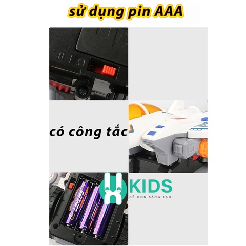 Đồ chơi máy bay chiến đấu cỡ lớn biến hình robot tự tránh chướng ngại vật kèm đèn LED có nhạc vui nhộn cho bé