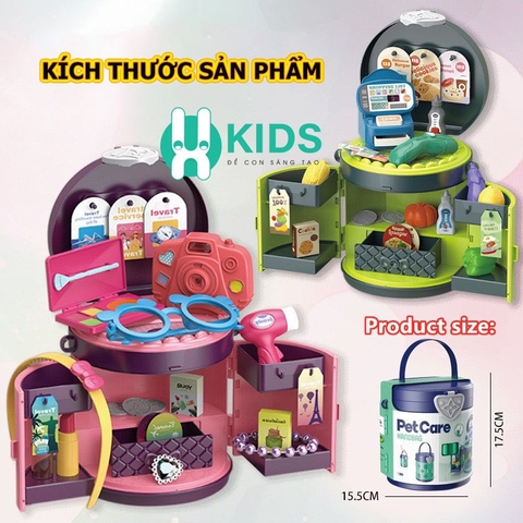 Hộp túi xách biến hình 2in1 đa năng thành đồ chơi nhà bếp nấu ăn, bác sĩ, trang điểm có quai đeo tiện lợi cho bé