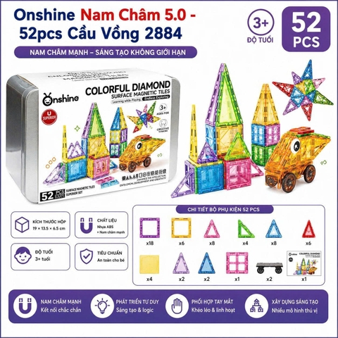 Onshine Nam Châm 5.0 - 52pcs 2877 - Nam Châm Ánh Sáng (2 Màu) Cho Bé
