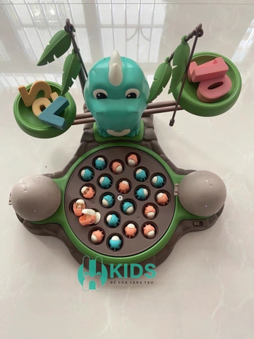 Đồ chơi câu cá nam châm 2IN1 mô hình khủng long bản tiếng Anh kèm bàn cân toán học có nhạc vui nhộn cho bé