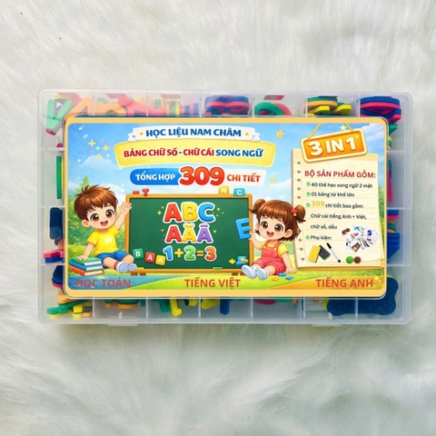 Bảng Nam Châm Chữ Số & Chữ Cái Song Ngữ Anh Việt 3IN1 - 309 Chi Tiết - Giúp Bé Học Tiếng Việt, Tiếng Anh và Toán