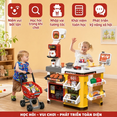 QUẦY SIÊU THỊ MINI 48 CHI TIẾT, 65 CHI TIẾT – BÉ CHƠI CẢ NGÀY KHÔNG CHÁN 😍