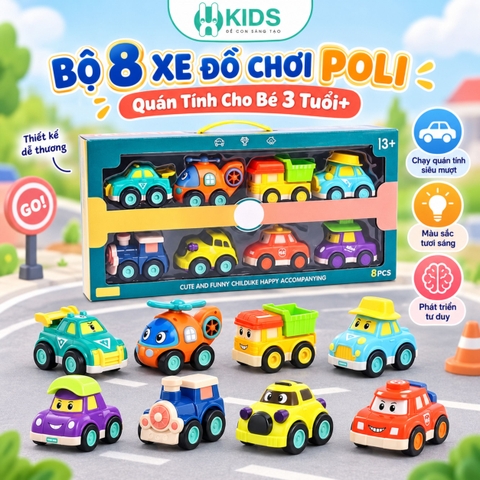 Bộ 8 Xe Đồ Chơi Poli Quán Tính Nhiều Mẫu Cho Bé 3 Tuổi+
