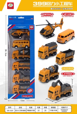 Bộ 6 Xe Công Trình Mini Cho Bé Chạy Đà Pull Back – Đồ Chơi Phương Tiện Xây Dựng